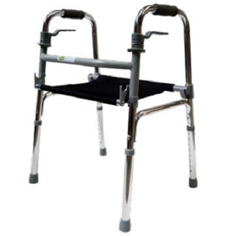 ANDADERA ALUMINIO  PLATA CON ASIENTO PLEGABLE, ALTURA AJUSTABLE